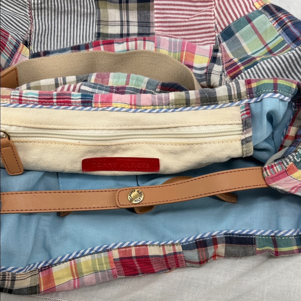 Tommy Hilfiger Bag Purse Shoulder Tote Multicolor Patchwork Preppy Summer Beach - Picture 7 of 12